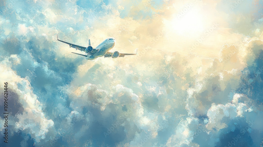 Naklejka premium Abstract Digital Painting of Flight in Dynamic Clouds