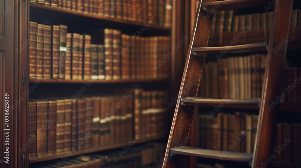 Classic Library with Wooden Ladder Classic Library with Wooden Ladder