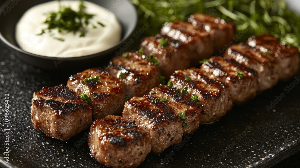 Grilled Meat Skewers with Creamy Dip: A Culinary Delight Grilled Meat Skewers with Creamy Dip: A Culinary Delight