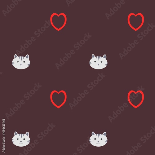 Wallpaper Mural Valentines day seamless pattern with heart and cat Torontodigital.ca