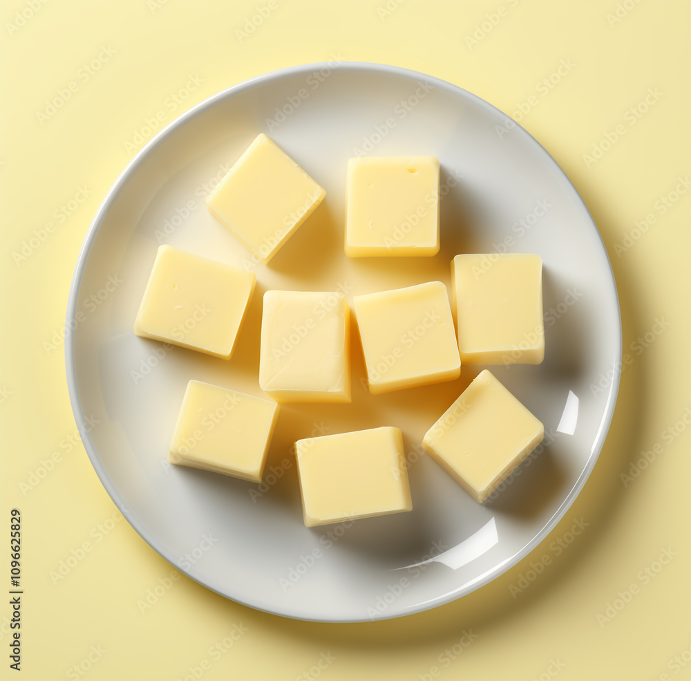 Isolated Butter Cubes - Flat Lay Image Isolated Butter Cubes - Flat Lay Image