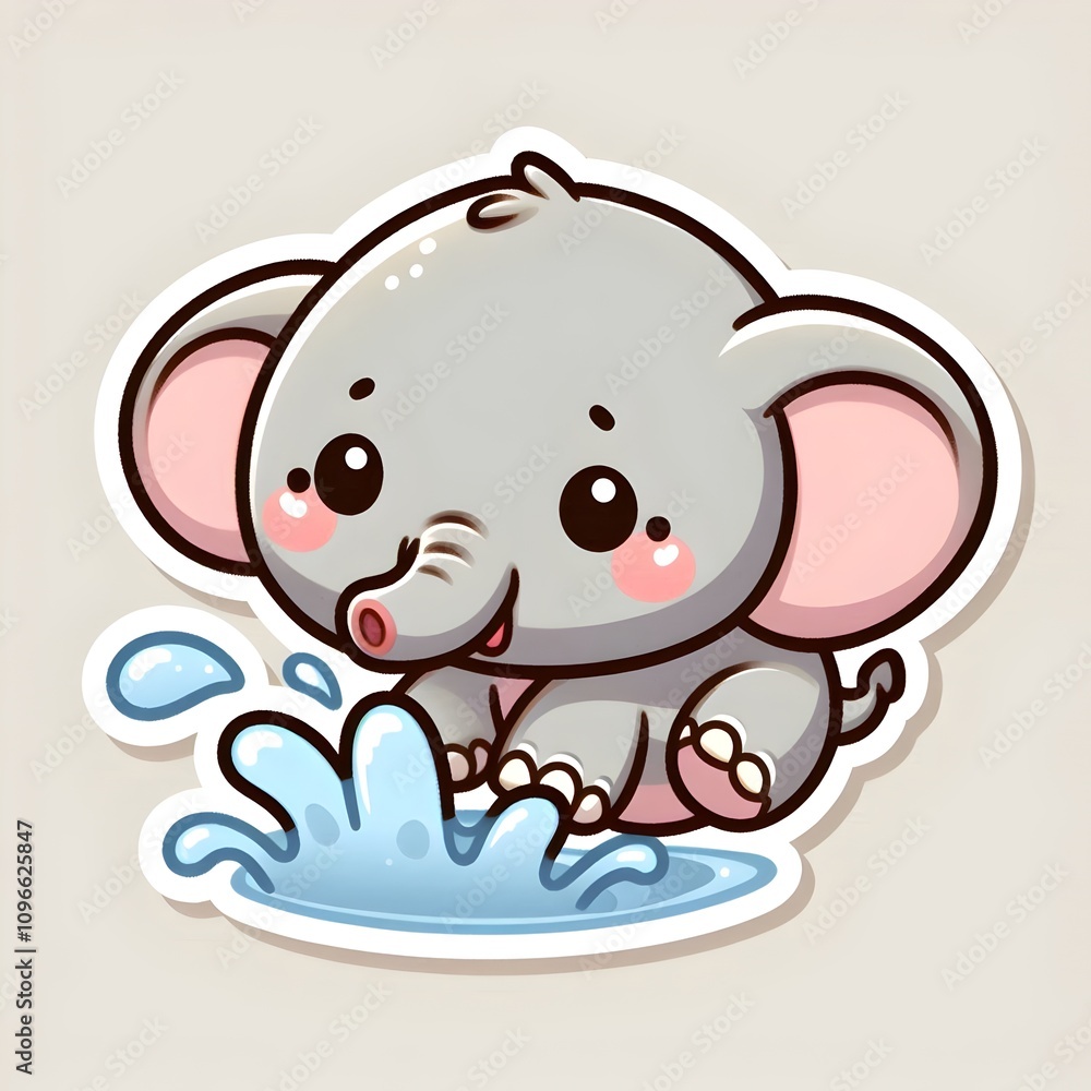 Adorable Baby Elephant with Happy Expression Sticker Adorable Baby Elephant with Happy Expression Sticker