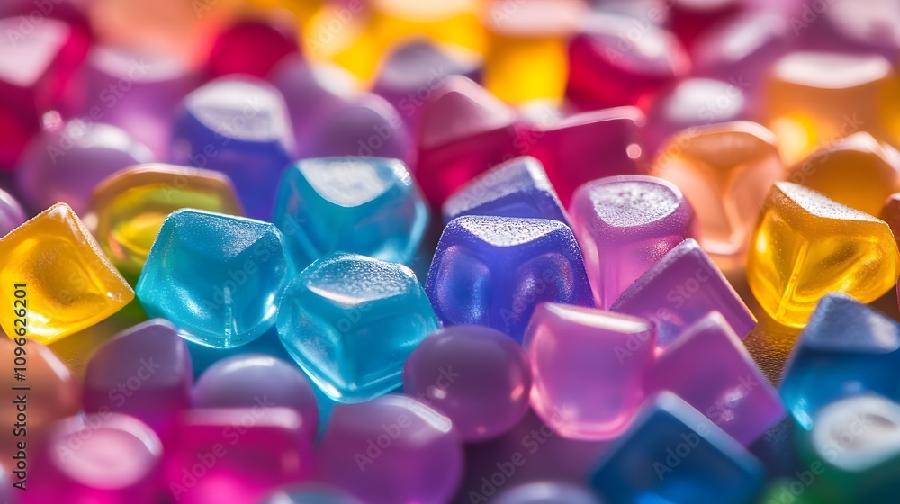 A detailed macro view of colorful plastic pellets, their glossy surfaces illuminated softly, with each pellet reflecting light to enhance the vibrant colors and smooth texture. A detailed macro view of colorful plastic pellets, their glossy surfaces illuminated softly, with each pellet reflecting light to enhance the vibrant colors and smooth texture.