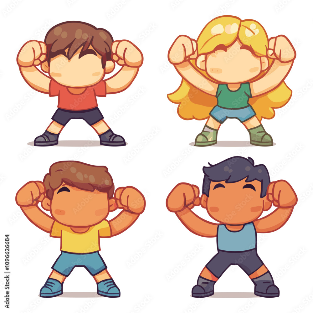 Cartoon Boys Flexing in Fun and Playful Poses Cartoon Boys Flexing in Fun and Playful Poses