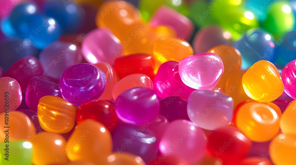 A close-up of multicolored plastic pellets, their smooth textures illuminated softly, with light reflecting off the glossy surfaces and highlighting the vibrant colors. A close-up of multicolored plastic pellets, their smooth textures illuminated softly, with light reflecting off the glossy surfaces and highlighting the vibrant colors.