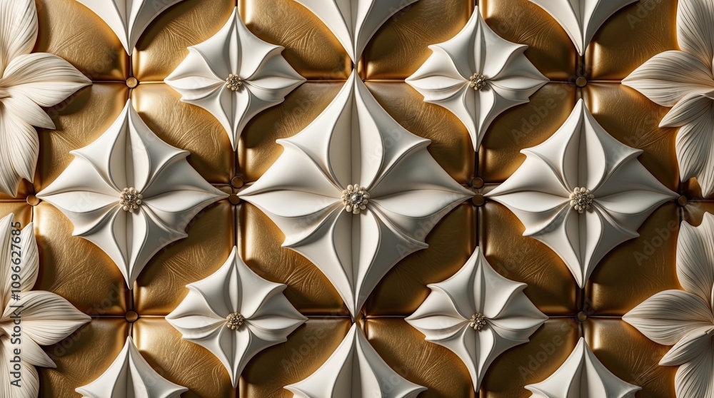 Intricated 3d flowers design stick on gold luxurious leathers chair Intricated 3d flowers design stick on gold luxurious leathers chair