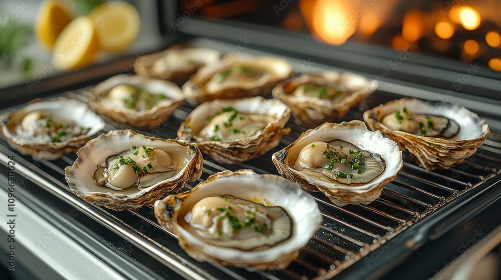 Grilled Oysters on the Grill, Culinary Delicacy, Exquisite Bites Grilled Oysters on the Grill, Culinary Delicacy, Exquisite Bites