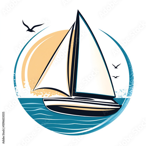 Sailing club emblem design nautical theme graphic art ocean environment artistic perspective branding concept photo