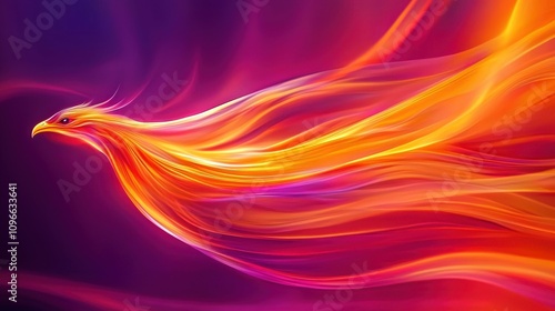 A vibrant depiction of a phoenix soaring through a colorful, abstract background, symbolizing rebirth and renewal. photo