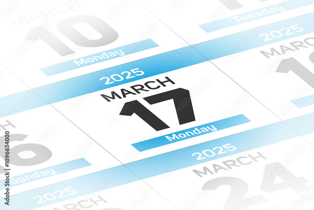 17 March 2025 year date calendar day illustration 17 March 2025 year date calendar day illustration