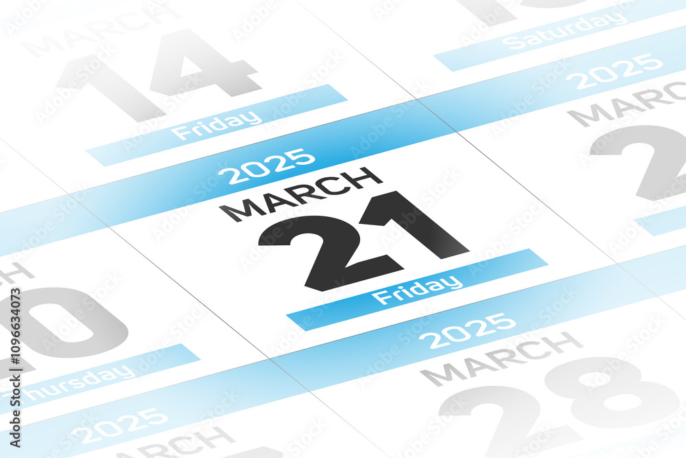 Fototapeta premium 21 March 2025 year date calendar day illustration