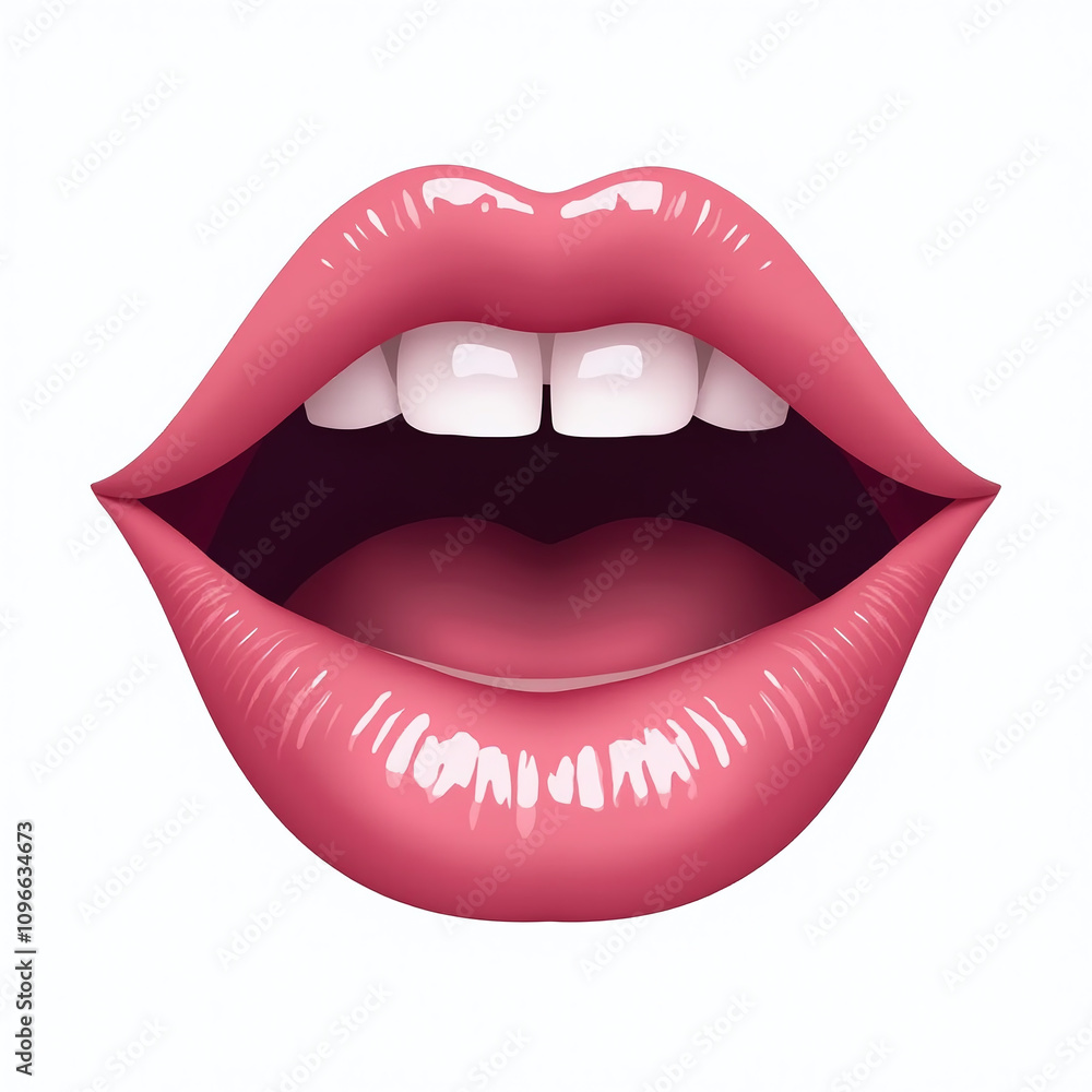 Shiny Glossy Pink Woman's Open Mouth Lips Illustration, Isolated on White Background Shiny Glossy Pink Woman's Open Mouth Lips Illustration, Isolated on White Background