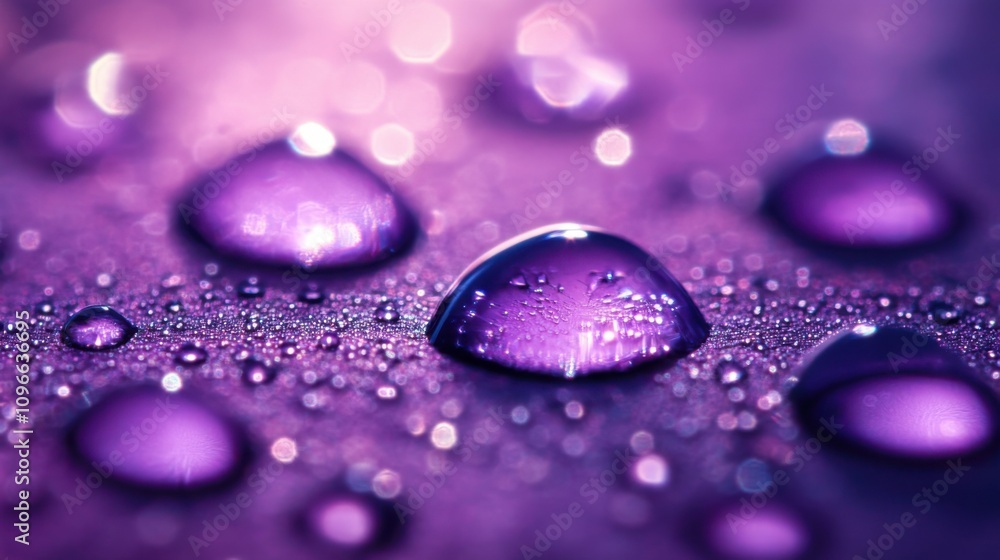 Close-up image of purple water droplets Close-up image of purple water droplets