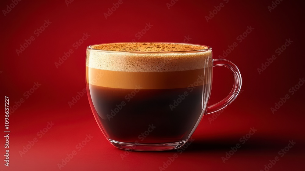 Aromatic Espresso Layers in a Transparent Cup; A Stunning Visual Feast; Coffee Art Aromatic Espresso Layers in a Transparent Cup; A Stunning Visual Feast; Coffee Art