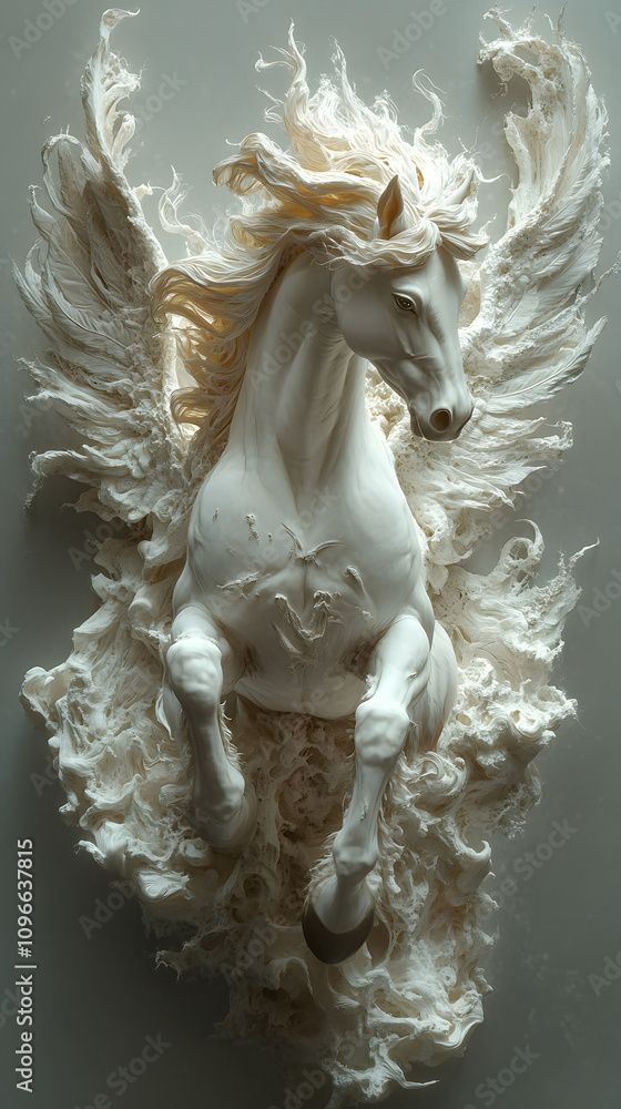 A realistic depiction of a majestic Pegasus with a flowing white mane and expansive wings soaring gracefully through the sky, embodying freedom, mythology, and the ethereal beauty of fantasy creatures A realistic depiction of a majestic Pegasus with a flowing white mane and expansive wings soaring gracefully through the sky, embodying freedom, mythology, and the ethereal beauty of fantasy creatures