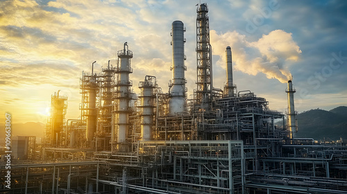 Wallpaper Mural Industrial Refinery at Sunset. Complex Structures and Pipes Torontodigital.ca