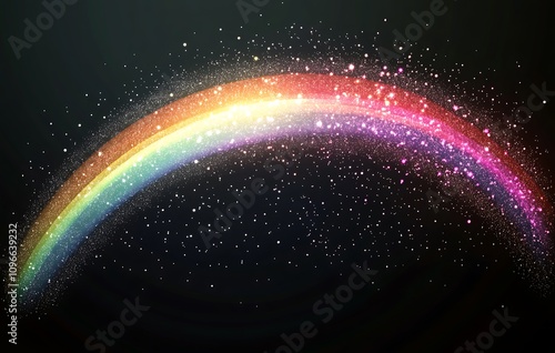 Rainbow on Transparent Background with White Sparkles, Vector Illustration for Design and Decoration, Cartoon or Fantasy Style.
