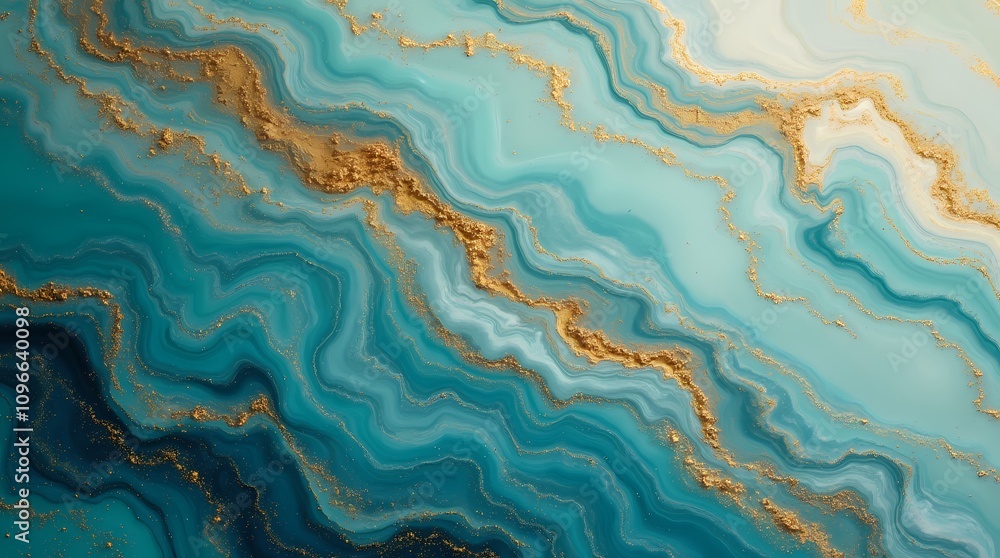 Fototapeta premium Marble background. Lines in turquoise and orange tones with gold powder