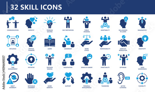 skill themed icon collection, solid icons, minimalist design.