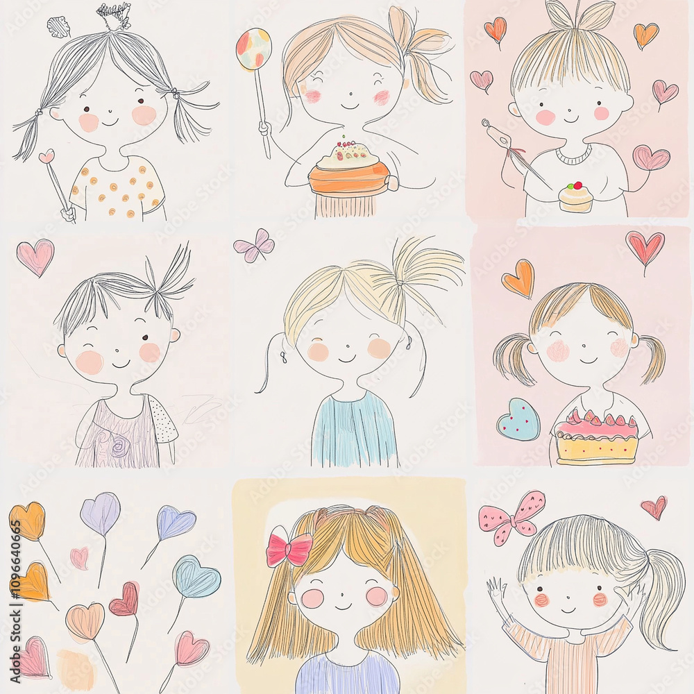 A colored pencil drawing of a cute little girl. A colored pencil drawing of a cute little girl.