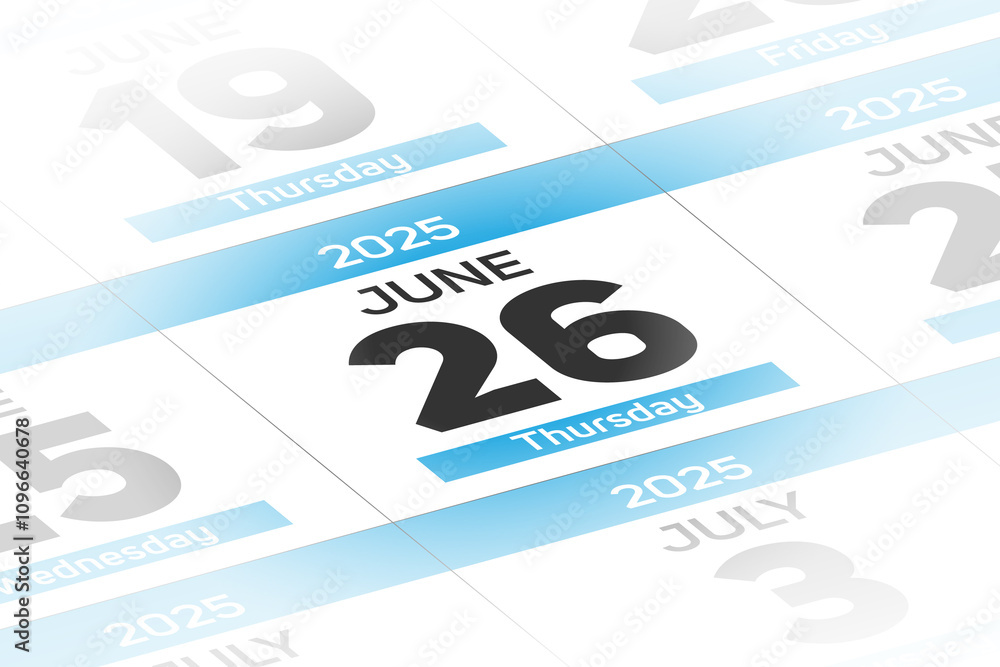26 June 2025 year date calendar day illustration 26 June 2025 year date calendar day illustration
