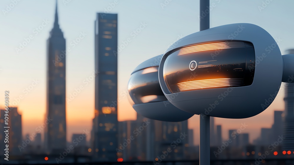 Naklejka premium A 3D render of verticalaxis turbines designed for compact urban spaces