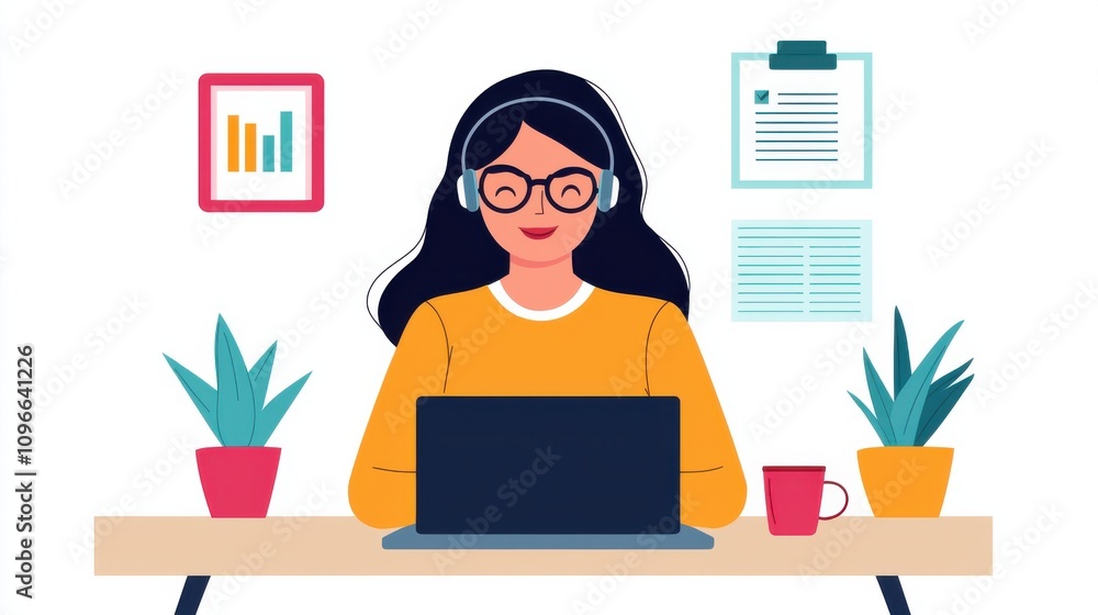 Remote work action home office digital modern workspace front view productivity and focus concept Remote work action home office digital modern workspace front view productivity and focus concept