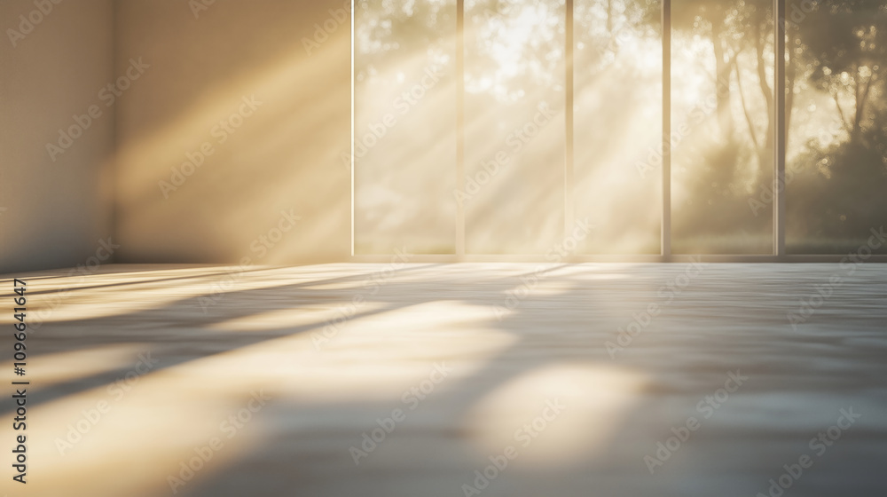 Fototapeta premium Spacious bright hallway with large windows casting soft shadows