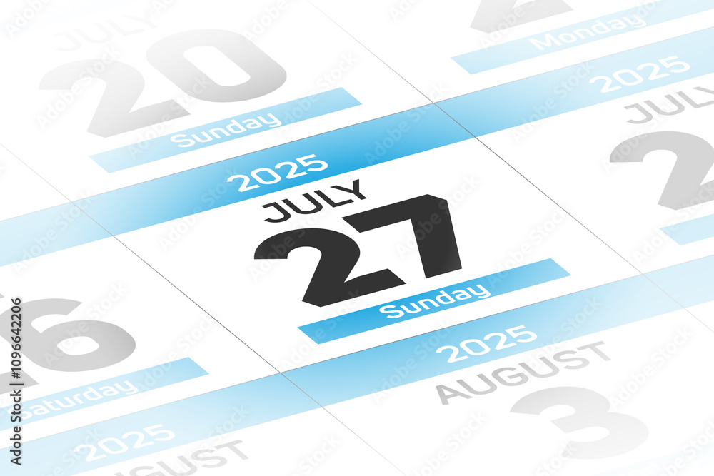 Fototapeta premium 27 July 2025 year date calendar day illustration