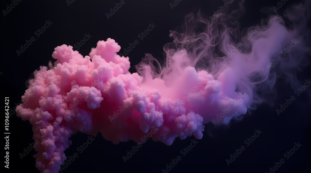 Fototapeta premium Purple and pink fluffy pastel smoke cloud on black background