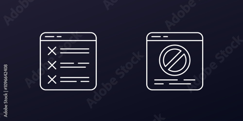 blocked website line icons, blocking web pages, vector