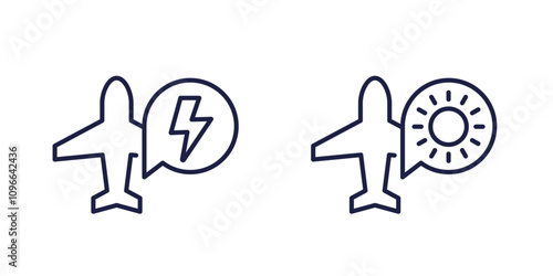 Electric plane line icon, solar air transport vector