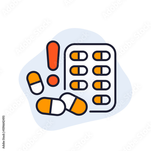 drug abuse icon with pills, outlined design