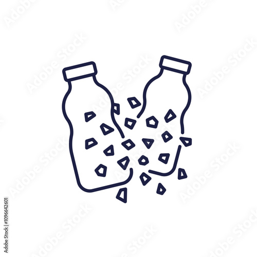 Microplastics icon with plastic bottles, line vector