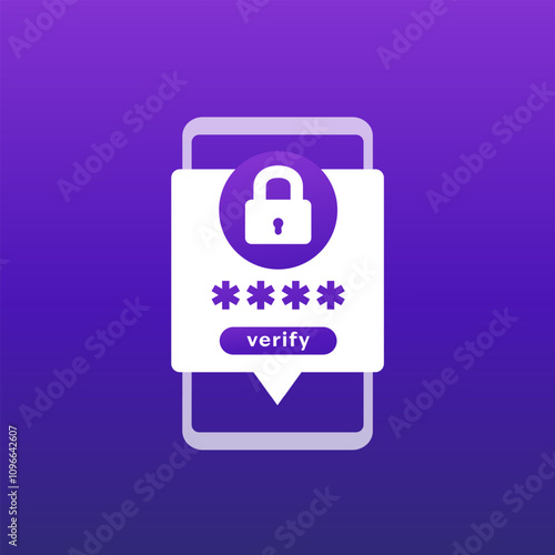 OTP verification icon with mobile phone, one-time passcode vector
