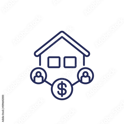 tenants and rent payment line icon with a house