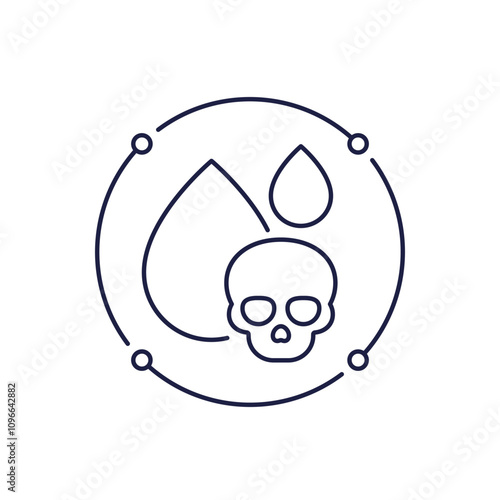 water pollution with toxins icon, toxic waste line vector