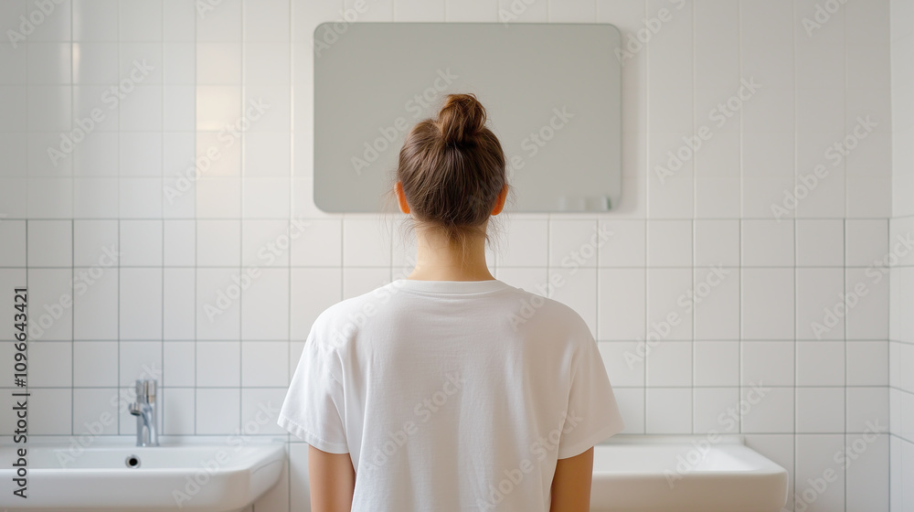 Hand-washing Ritual in a Sterile Bathroom Highlighting a Young Woman's Struggle With Compulsive Behavior