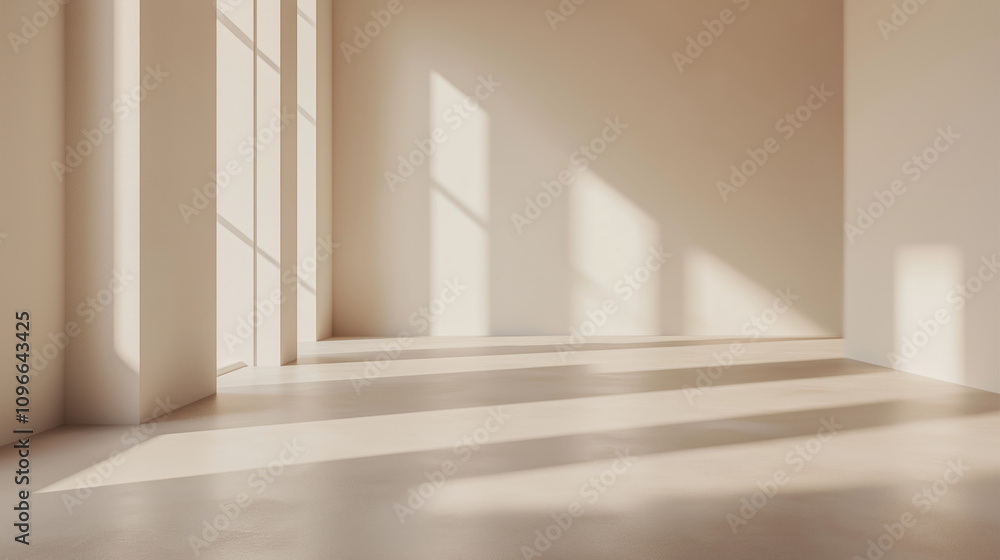 Fototapeta premium Elegant space with tall columns and soft shadows