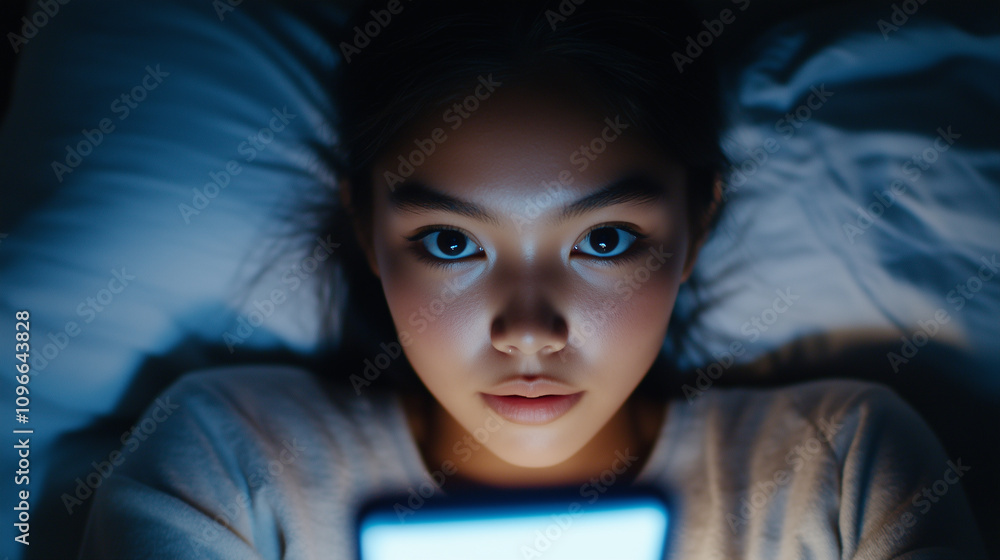 Struggling to Find Sleep While Lost in the Glow of a Phone Screen During the Quiet Hours of the Night