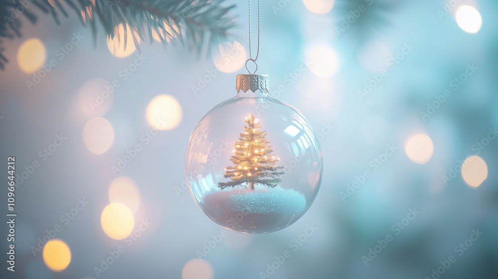 Fototapeta premium Glittering Glass Ornament with Miniature Christmas Tree