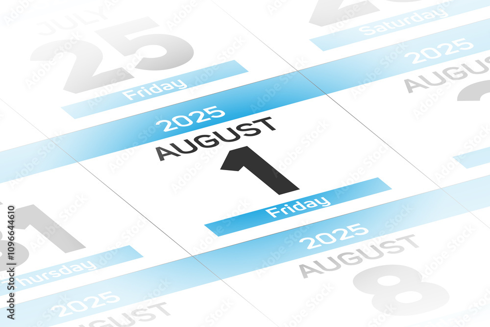 1 August 2025 year date calendar day illustration 1 August 2025 year date calendar day illustration