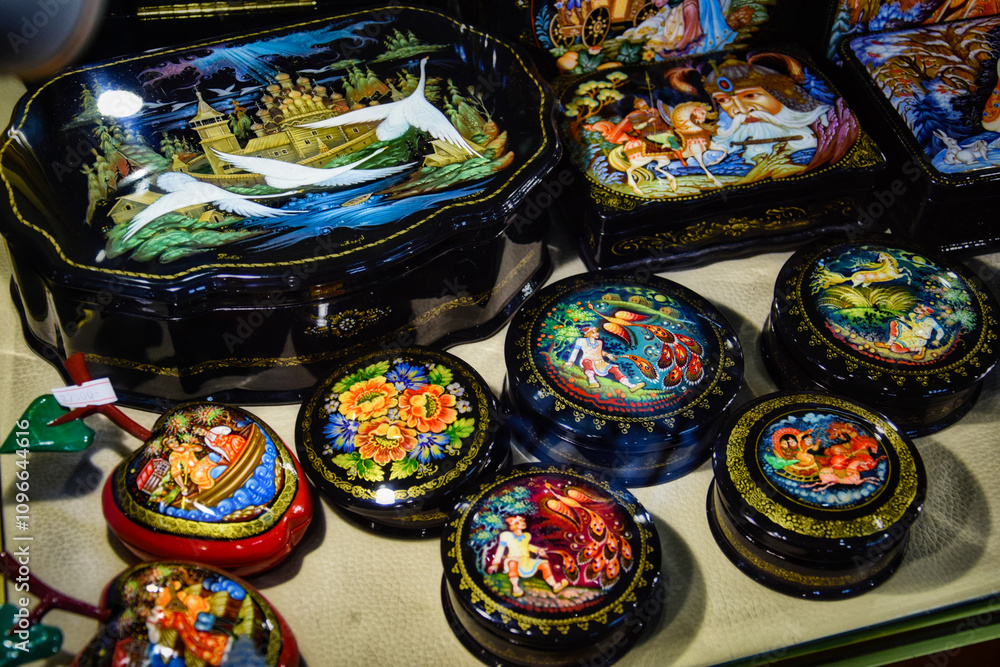 Craft boxes with Mstera lacquer painting Craft boxes with Mstera lacquer painting