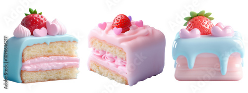 Beautifully decorated 3D cake on transparent background.