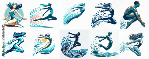 collection of The swimmer jumped beautifully. vector illustration