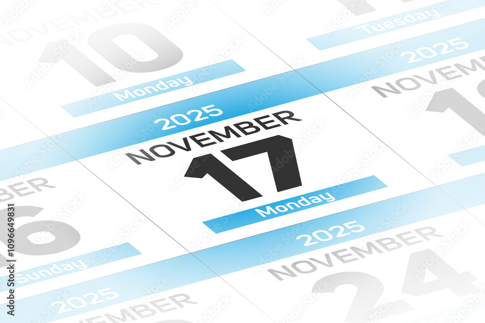 Fototapeta premium 17 November 2025 year date calendar day illustration