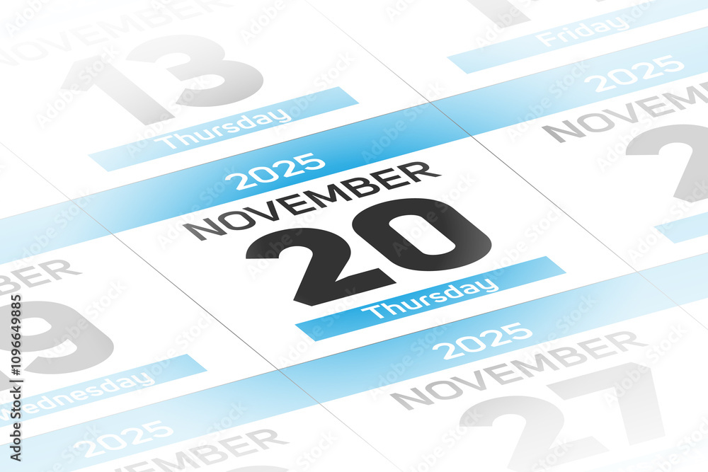 Naklejka premium 20 November 2025 year date calendar day illustration