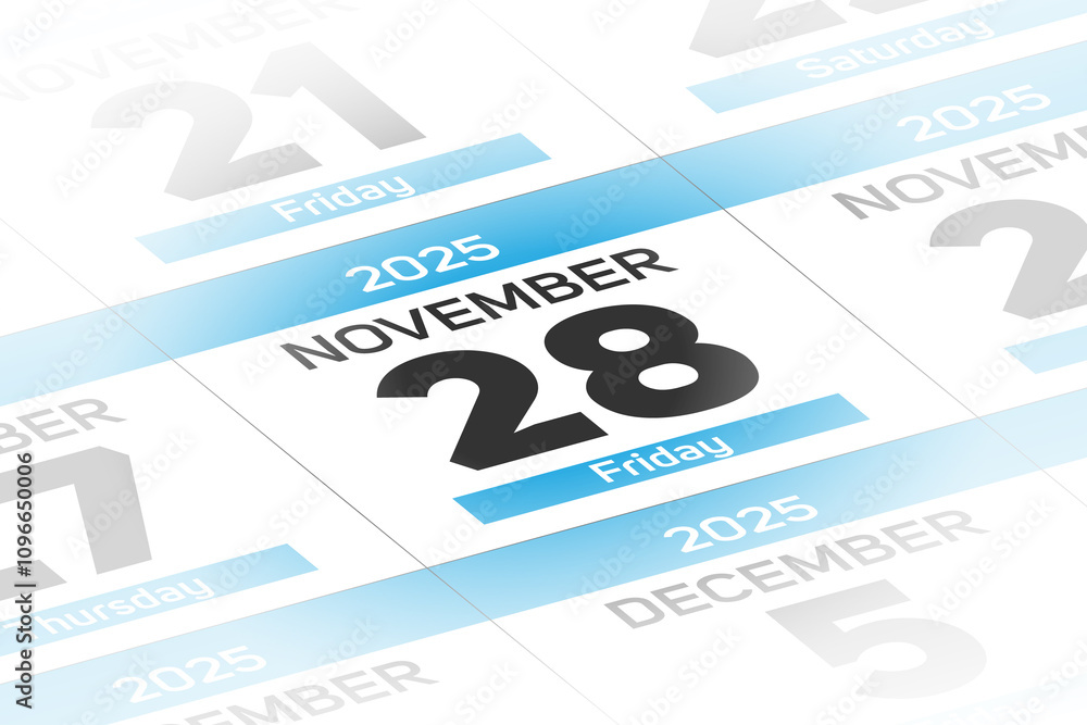 Naklejka premium 28 November 2025 year date calendar day illustration
