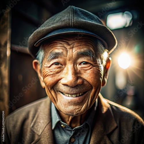 Smiling Elderly Man Wearing Cap in Warm, Inviting Indoor Setting. Generative AI