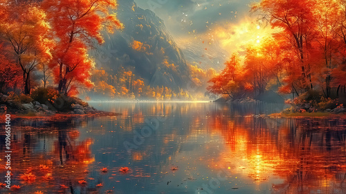An autumn trees with orange...